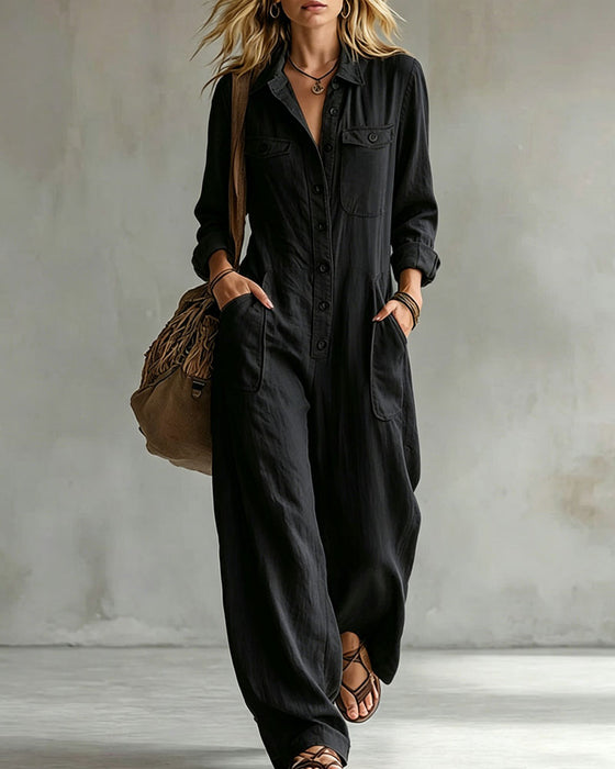 Solid Color Long Sleeve Jumpsuits