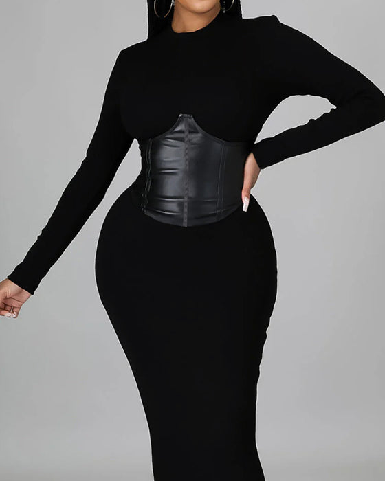 Solid-Color Paneled Bodycon Dress