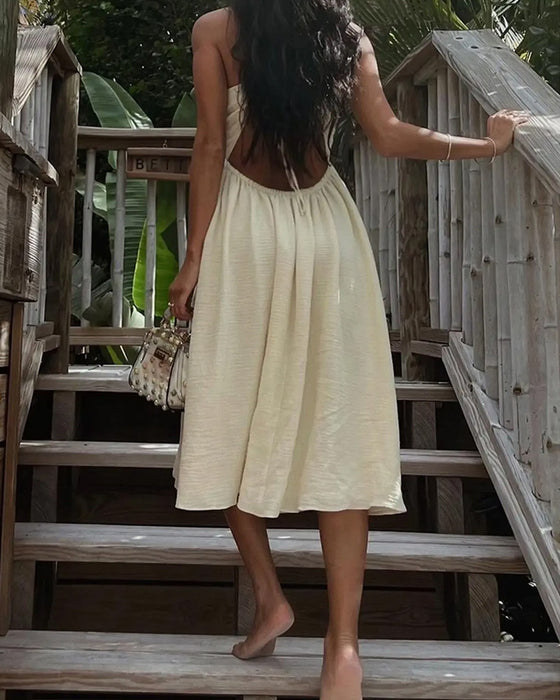 Textured Cut-Out Spaghetti Strap Midi Dresses