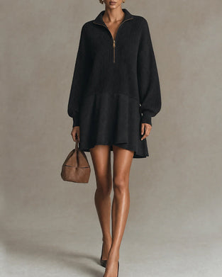 Casual Zip Long Sleeve Sweater Dress