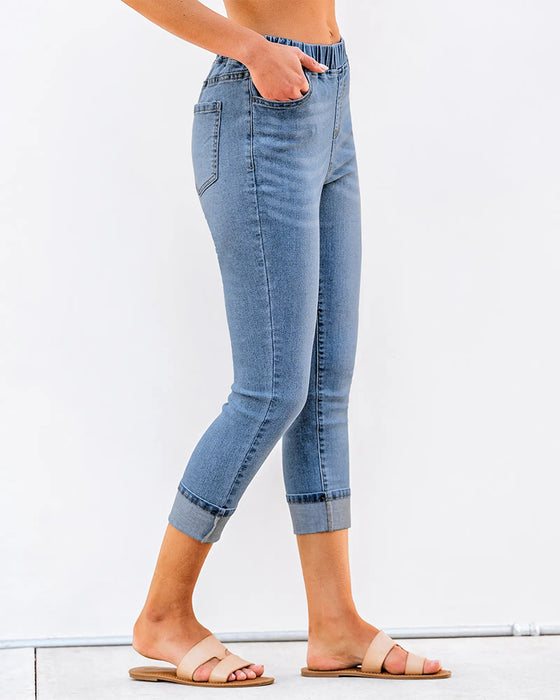 Elastic Waist Capri Jeans