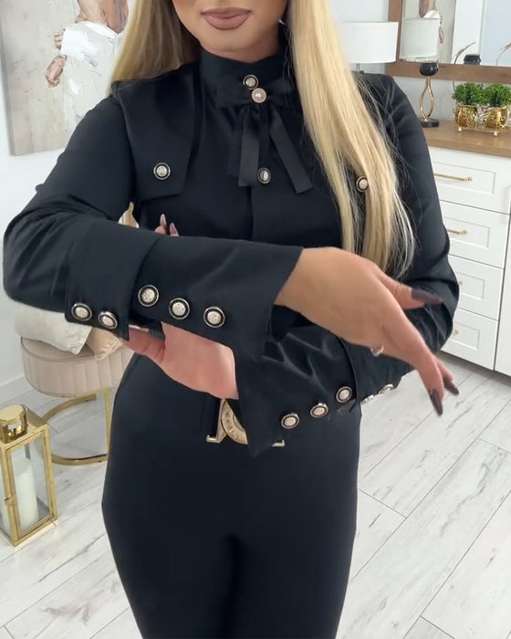 Metal-Buttoned Long-Sleeved Shirt