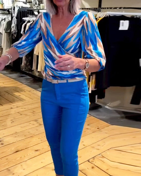 Printed casual deep V top