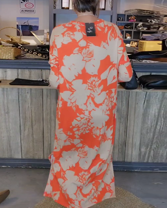 Floral print side slit dress