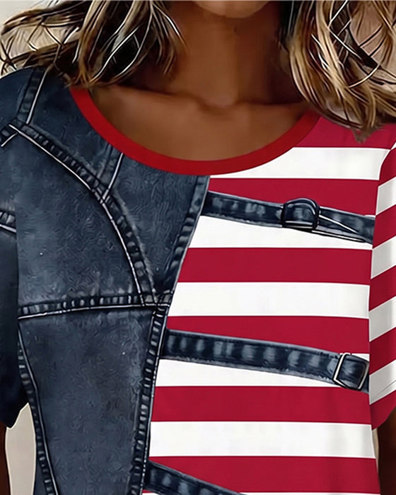 Stripe Patchwork Print T-Shirt