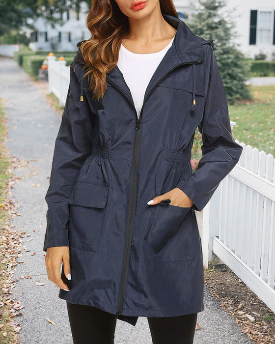 Solid color hooded outdoor coat