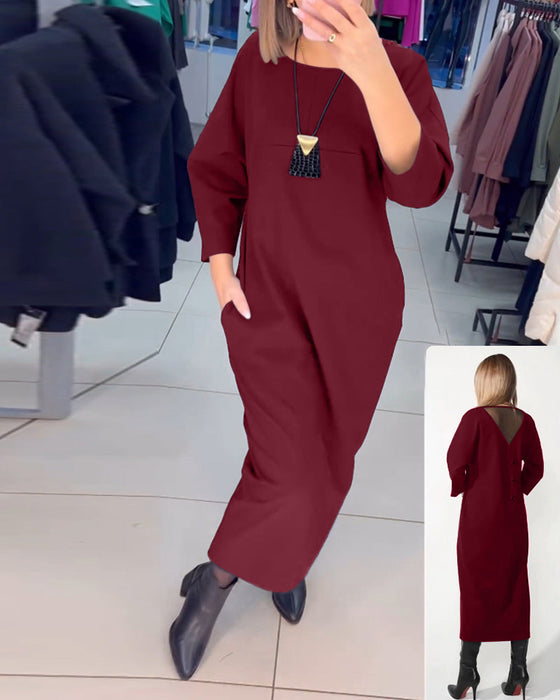 Casual long-sleeve pocket dress
