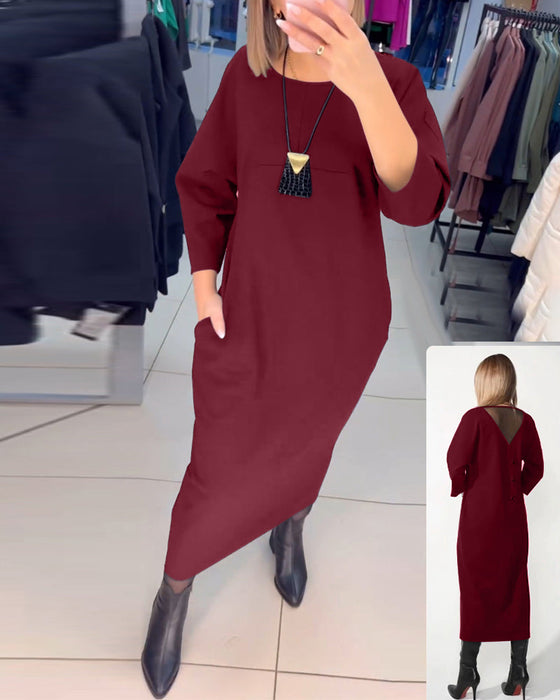 Casual long-sleeve pocket dress