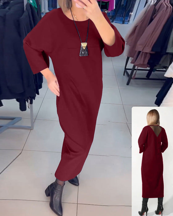 Casual long-sleeve pocket dress