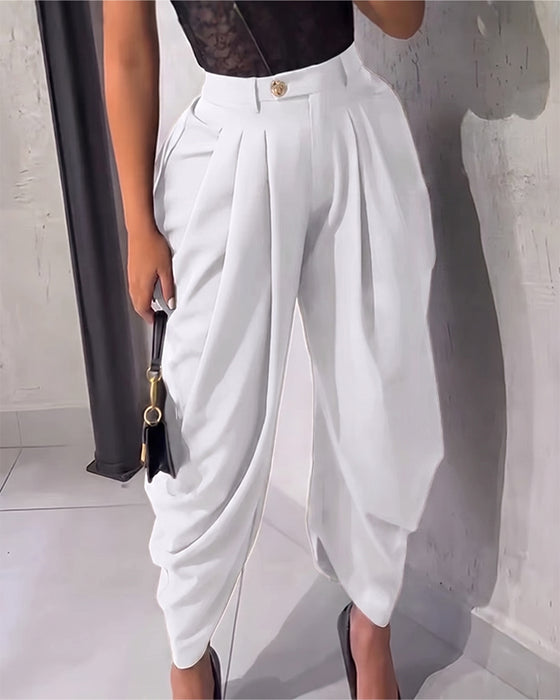 Casual Solid Paperbag Pocket Cropped Pant