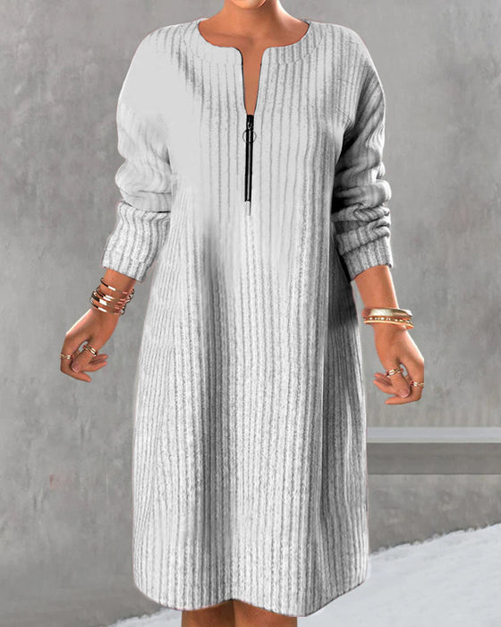 Solid Color Zipper Neck Dress