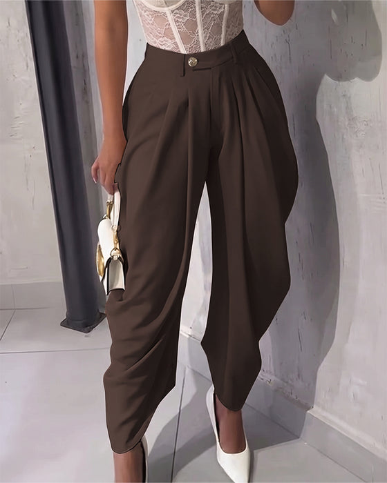 Casual Solid Paperbag Pocket Cropped Pant