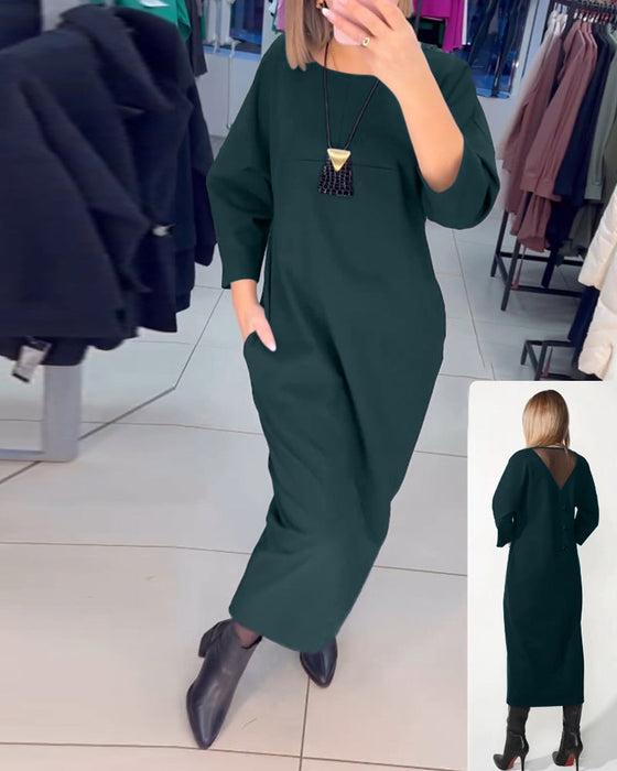 Casual long-sleeve pocket dress